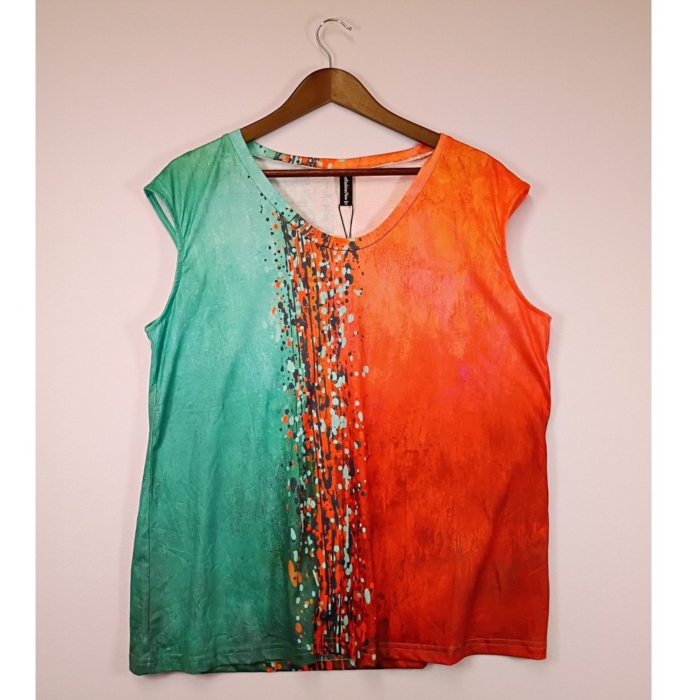 Artistic JustFashionNow Womens XL Green Orange Paint Splatter Abstract Tank Top